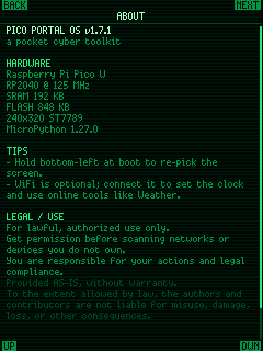 Pico Portal OS About menu